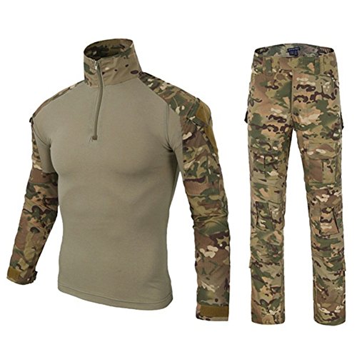 DXdesign Tactical 1 4 Zip Combat Long Sleeve T-Shirt Pants Set Slim Fit Hunting Military Uniform Dry Quick (Large  Desert Multicam Set)