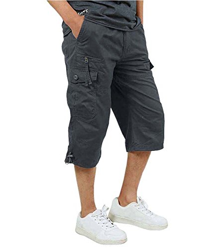 FASKUNOIE Men's Sport Shorts Outdoor Lightweight Cotton Waterproof Capri Shorts Three Quarter Tactical Cargo Short Winter Pants Gray