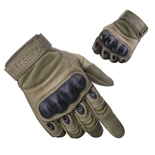 FREETOO Tactical Gloves Military Rubber Hard Knuckle Outdoor Gloves (Tan Full Finger  L 9 -9 2  Circumference Finger Length  3 3 )