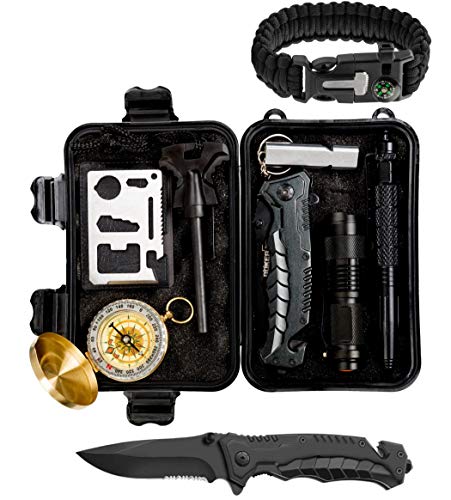 Global Tactical Gear Survival Kit  Emergency Wilderness Tools with Heavy Duty Knife  Compass  and Emergency Blanket - Essential Survival Gear