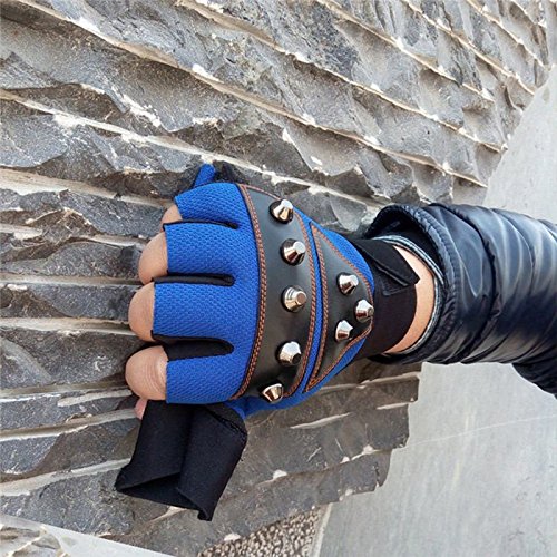 Half Finger Leather Gloves - Tactical Leather Sport Gloves - Hunting Sports Tactical Half Finger Leather Cooler Motorcycle Bike Anti Skid Gloves - Blue (Leather Cycling Gloves)