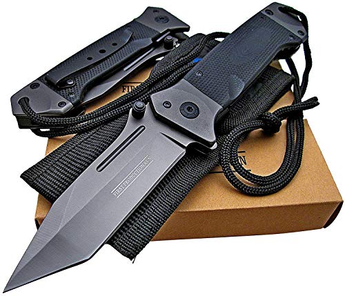 Tactical Legion Spring Assisted Opening Knife  Black G-10 Handles - Razor Sharp Tanto Blade - Every Day Carry - Includes Landyard and Heavy Duty Cordura Sheath