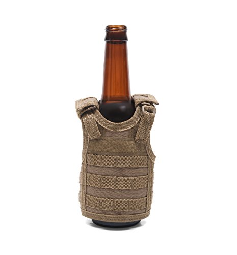 Tactical Premium Beer Military Molle Mini Miniature Vests Beverage Cooler for 12oz or 16oz beverages cans AND bottles - adjustable shoulder straps - Coyote Brown