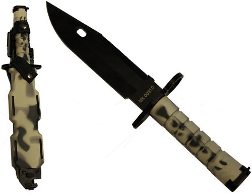 Ultimate Arms Gear Tactical Limited Edition Urban   Snow Camo Camouflage M9 M-9 Military Survival Stealth Black Blade Bayonet Knife With Tactical Sheath Scabbard