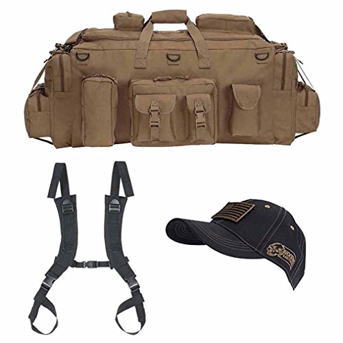 VooDoo Tactical Men039 s Mojo Load-Out Bag (Coyote Tan) with Backpack Straps   Tactical Cap w American Flag Patch