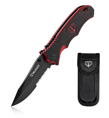 Harnds Folding Hunting Knife 4 2  Blade Military-Grade Double Safety Lock Tactical Gear with Sheath