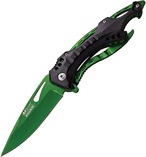 MTECH USA Ballistic MT-A705GN Spring Assist Folding Knife  Green Straight Edge Blade  Black Green Handle  4 5-Inch Closed