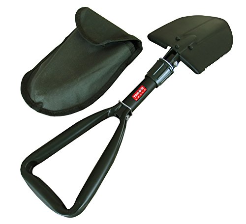 TABOR TOOLS J35  Folding Shovel  Survival Spade  Camping  Gardening  Snow Removal  and SUV Emergencies  Entrenching Trowel Tool Featuring a Steel Rugged Edge Blade  Includes Carrying Pouch with Loop