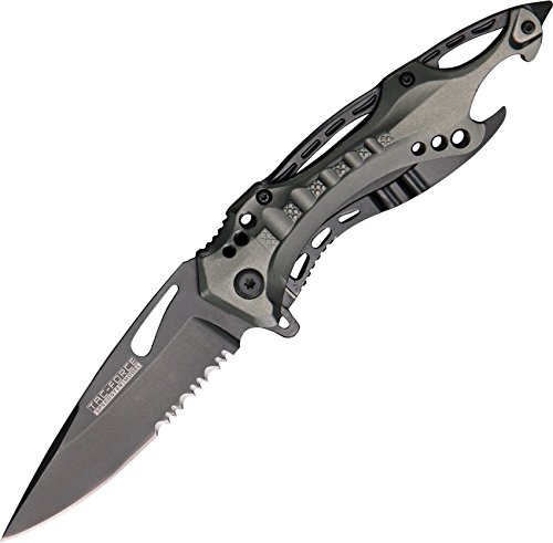 TAC Force TF-705GY-MC TF-705Gy Assisted Opening Tactical Folding Knife  black Half-Serrated Blade  Grey Handle  4-1 2  Closed