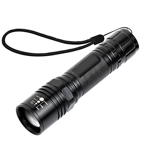 USTEK 1000 Lumen Professional Tactical Flashlight Super Bright CREE LED with High Low Strobe Adjustable Focus 3 Modes Waterproof and dustproof IP55  Mini Zoomable Flashlights with Rechargeable Battery