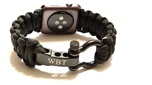 WATER BEAR TACTICAL 42mm Apple Watch Band 550 Paracord with Rugged Outdoor Survival Stainless Steel Shackle (Black)