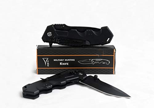 tito s Pocket Knife Black- Military Folding Knife Combat for Survival and Daily use 8  inch Stainless Steel Hunting Knife with 3 5''inch of Blade and Aluminum Handle Camping and Tactical Knife from